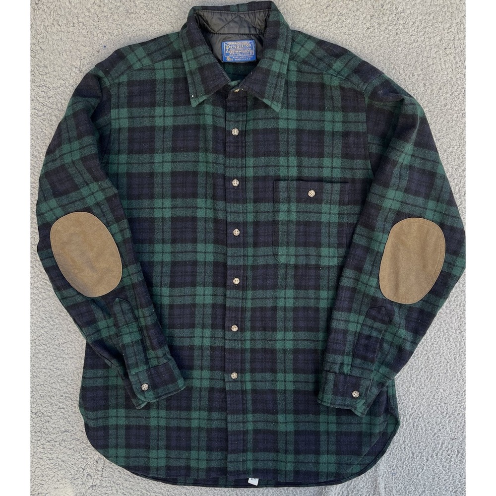 Vintage‎ Pendleton Board Shirt Blackwatch Blue Green Plaid Size L Long Sleeve